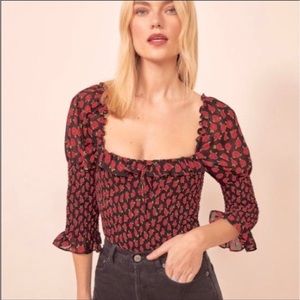 Reformation black and red rose print Julie top